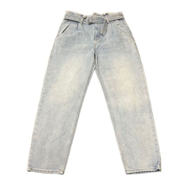 We The Free Pleated Belted High Rise Women's Light Denim Jeans Size 28 - Picture 2 of 13